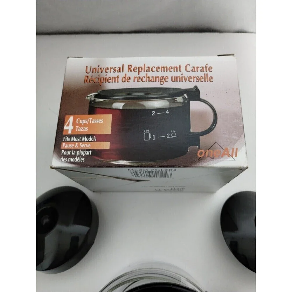 NOS Universal Replacement Carafe Medelco GL204 4 Cup Glass Black Coffee Pot WBox
